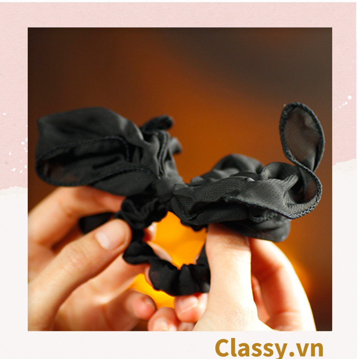 Classy Dây chun cột tóc nhiều loại tông màu đen đáng yêu cho nữ PK1088