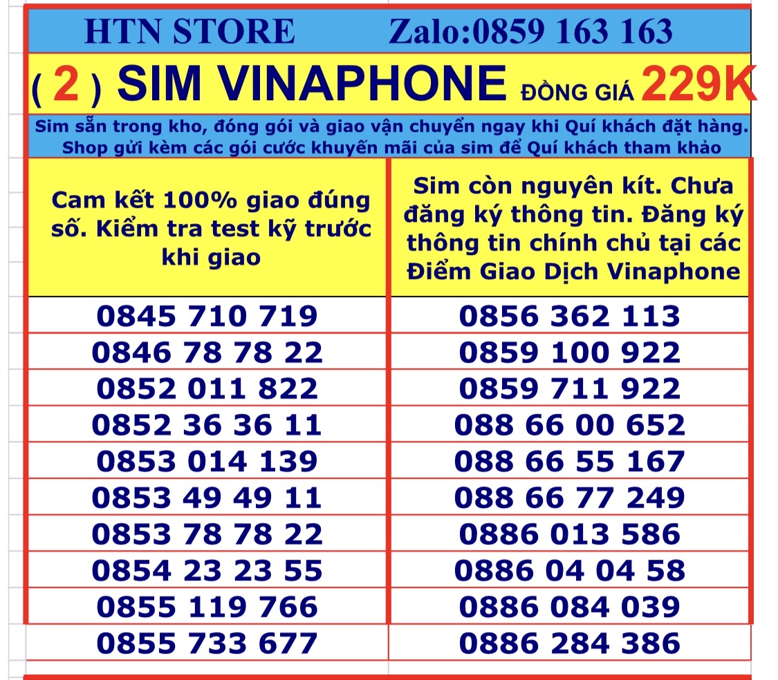 Sim vinaphone số đẹp giá rẻ đồng giá 229k - sim trả trước