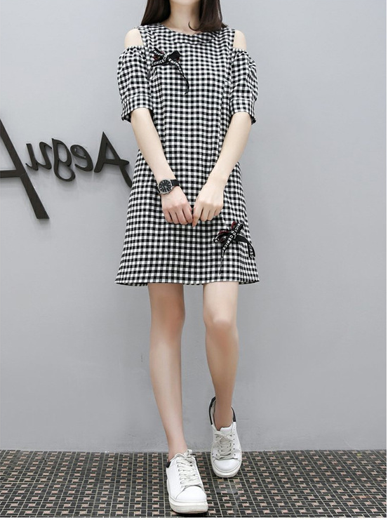 Đầm caro phối nơ dễ thương D10