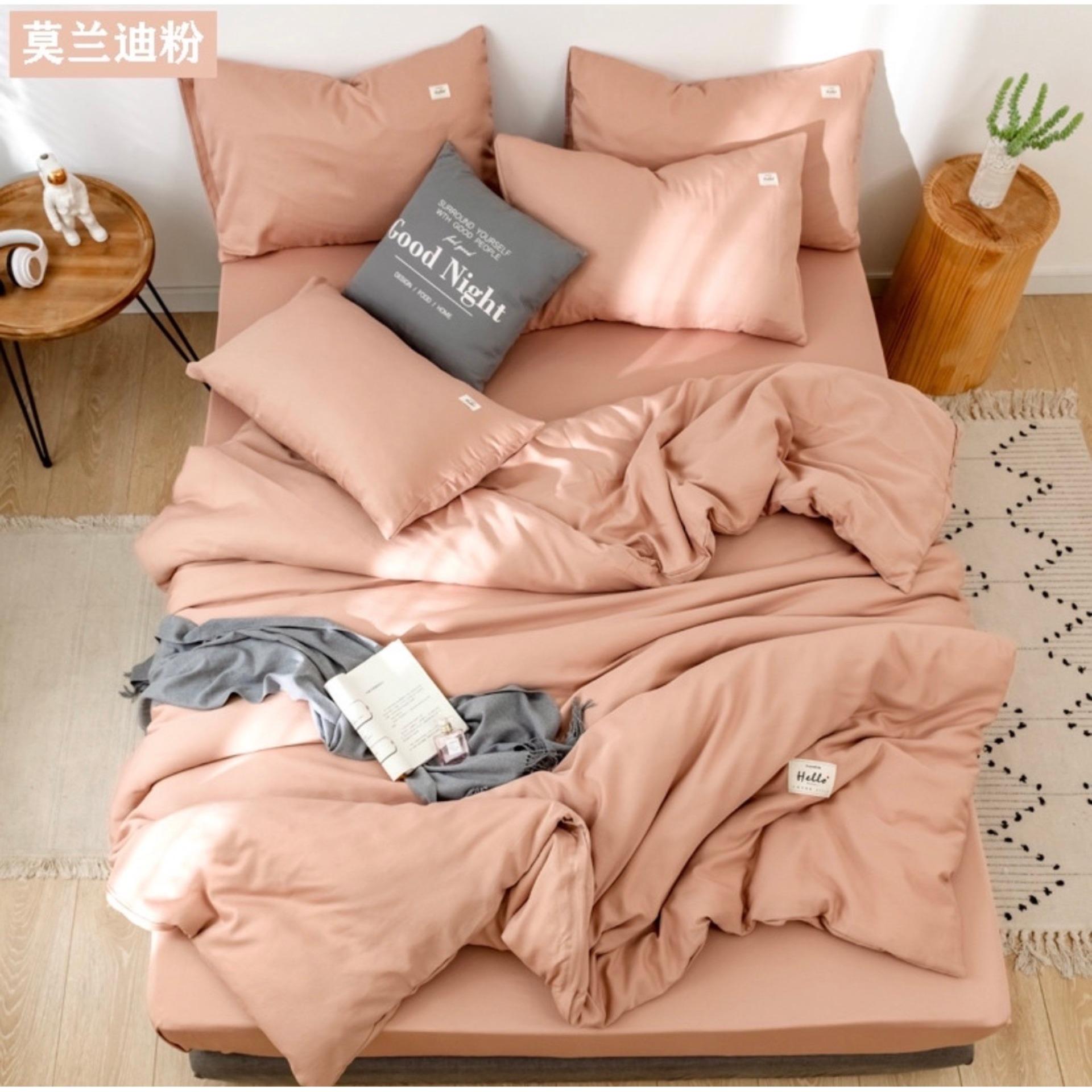 Bộ chăn ga gối Cotton trơn màu Basic cam đất hiện đại đủ kích thước
