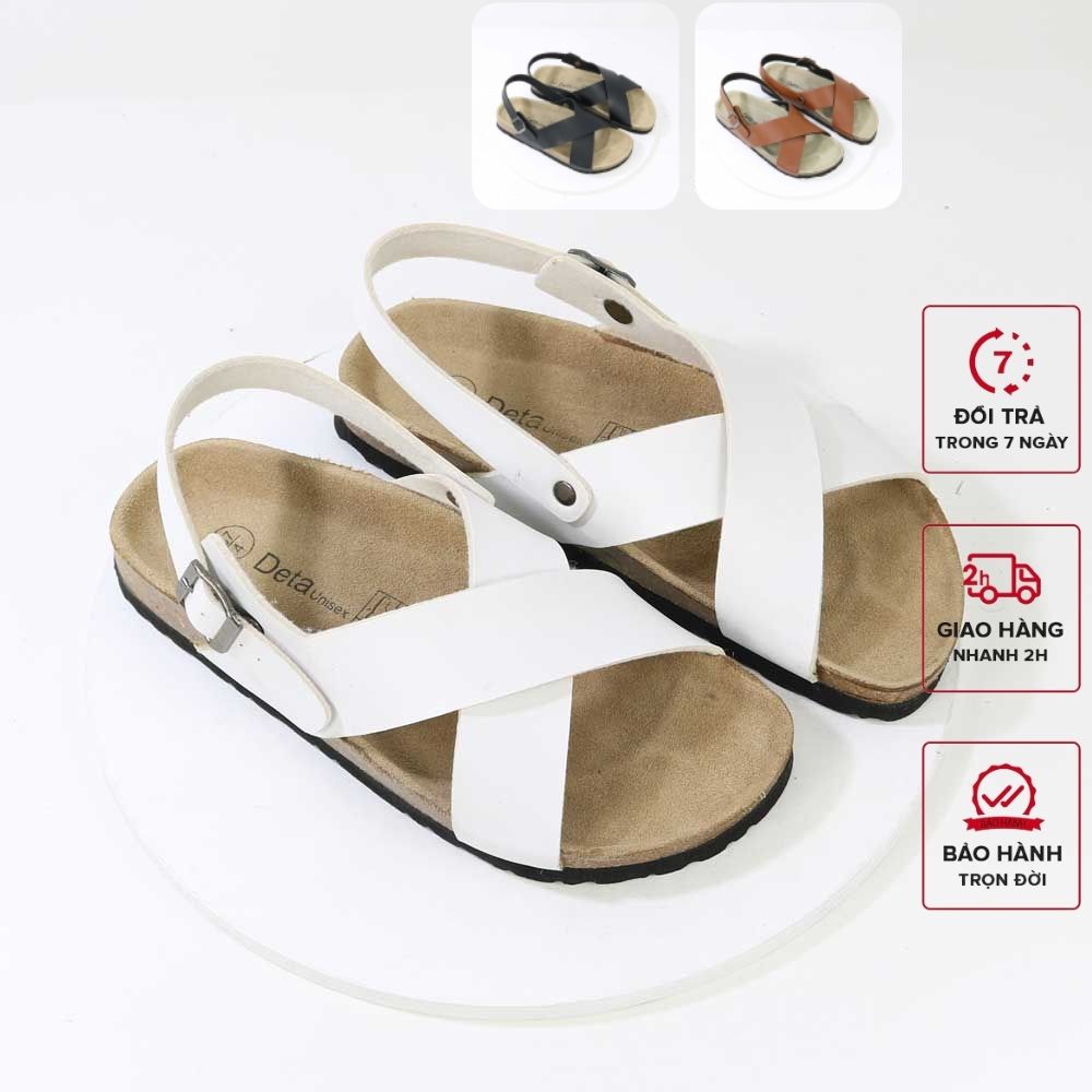 Giày nam nữ quai chéo đế trấu quai hậu màu trắng đen bò detaunisex mã sata23