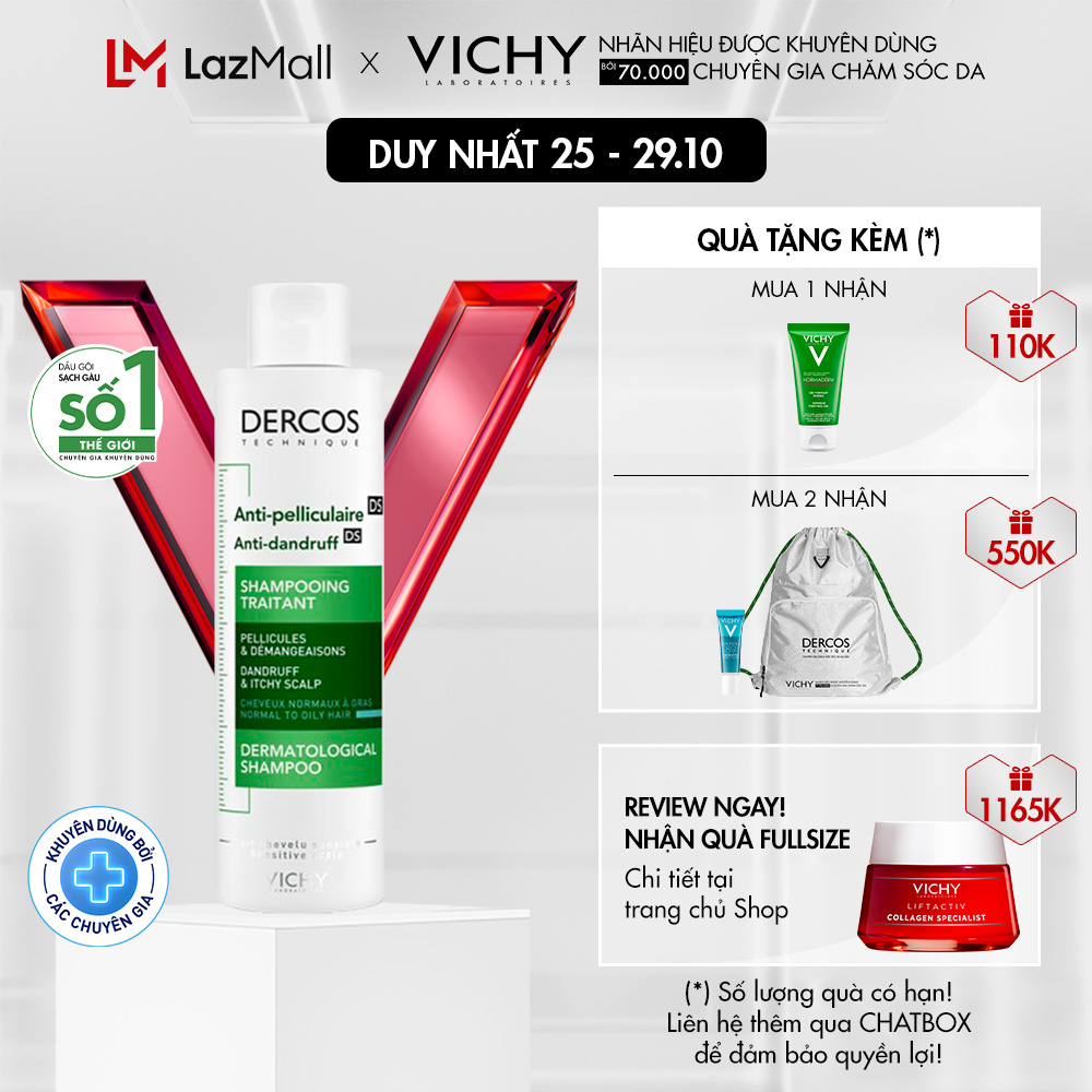 Dầu gội giúp sạch gàu dành cho da đầu dầu & ngứa Vichy Dercos Anti Dandruff 200ml