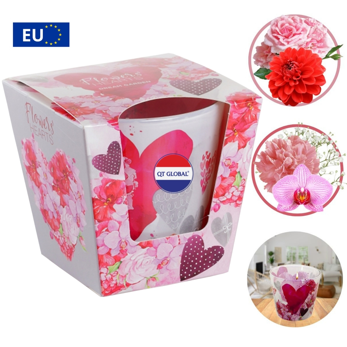 Ly nến thơm Bartek Candles 115g Flowers' Hearts - hoa păng xê, thơm phòng, hỗ trợ khử mùi (giao mẫu ngẫu nhiên)