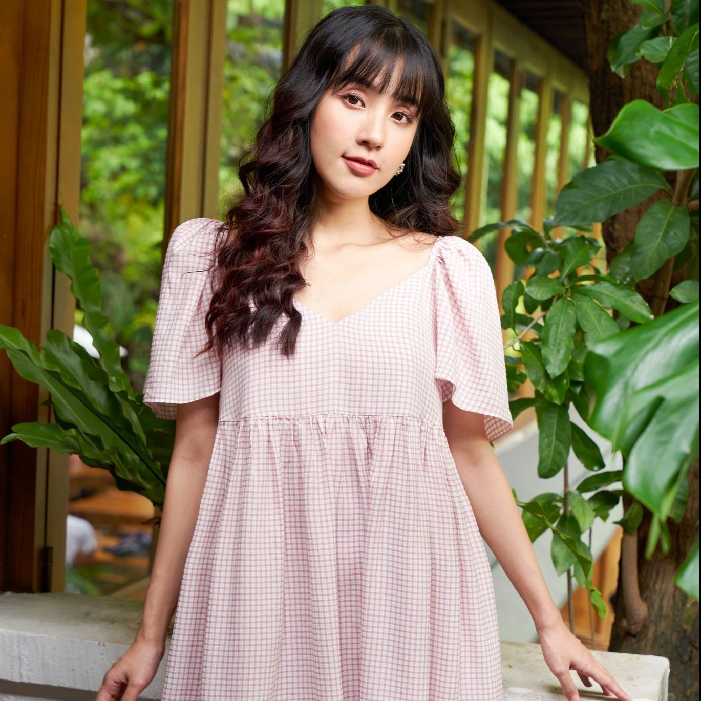 Olv - đầm bona checked dess