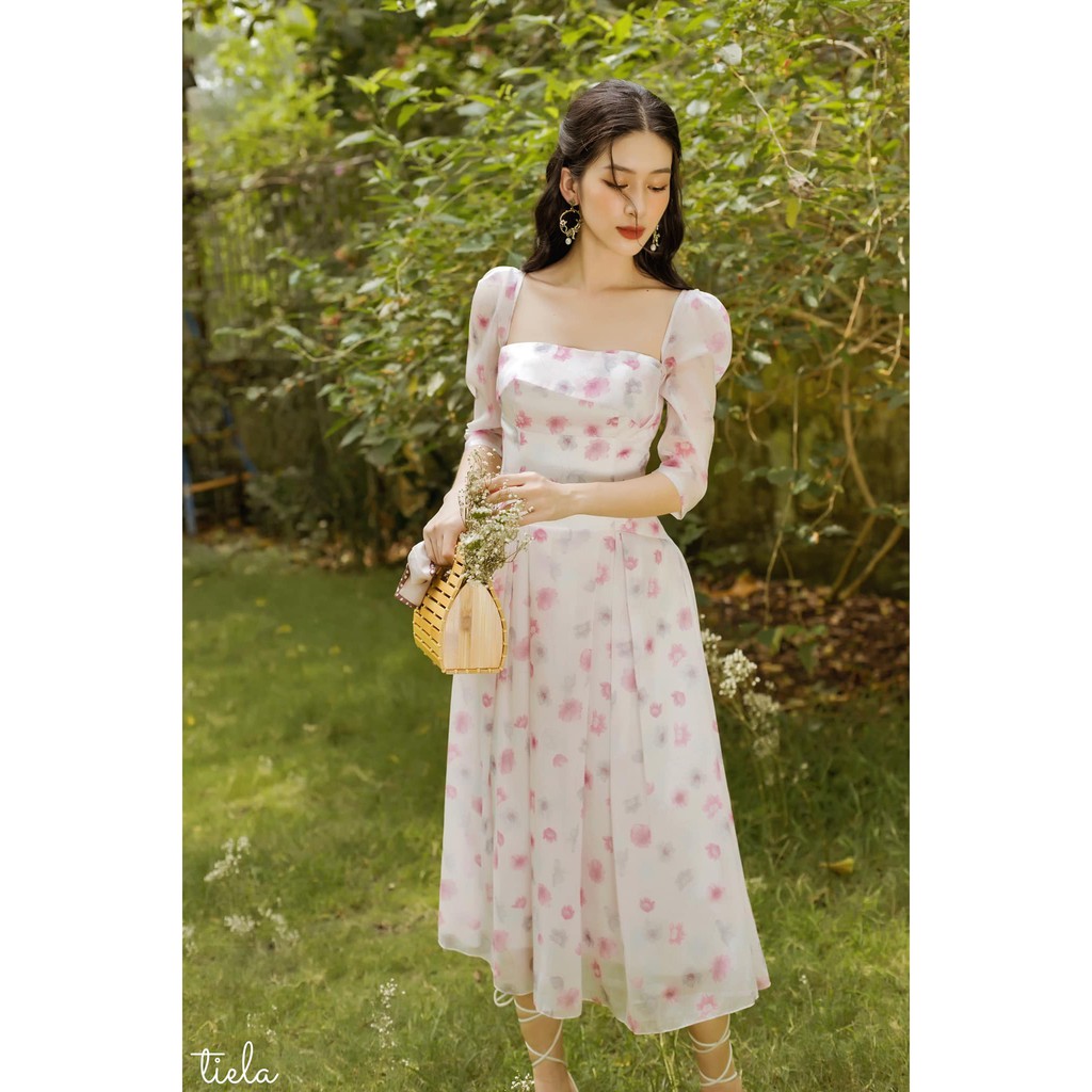 Tiela đầm hoa hồng tay lửng - rosa dress