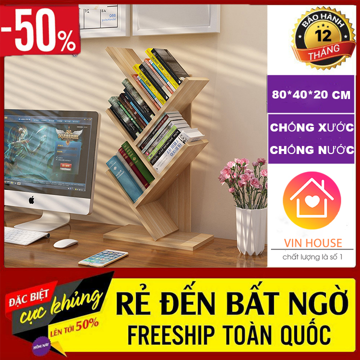 Kệ sách - Giá sách 5 tầng - Kệ sách gỗ để bàn - Gia sach mini - Kệ sách xương cá 5 tầng