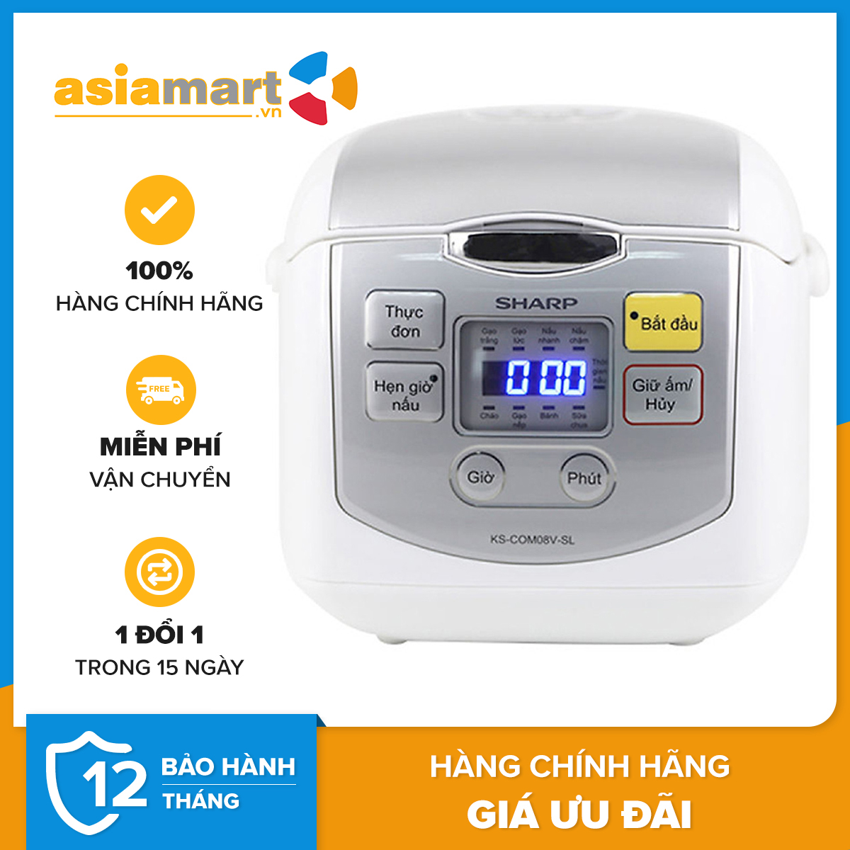 Nồi cơm điện tử Sharp KS-COM08V-SL 0.72 lít