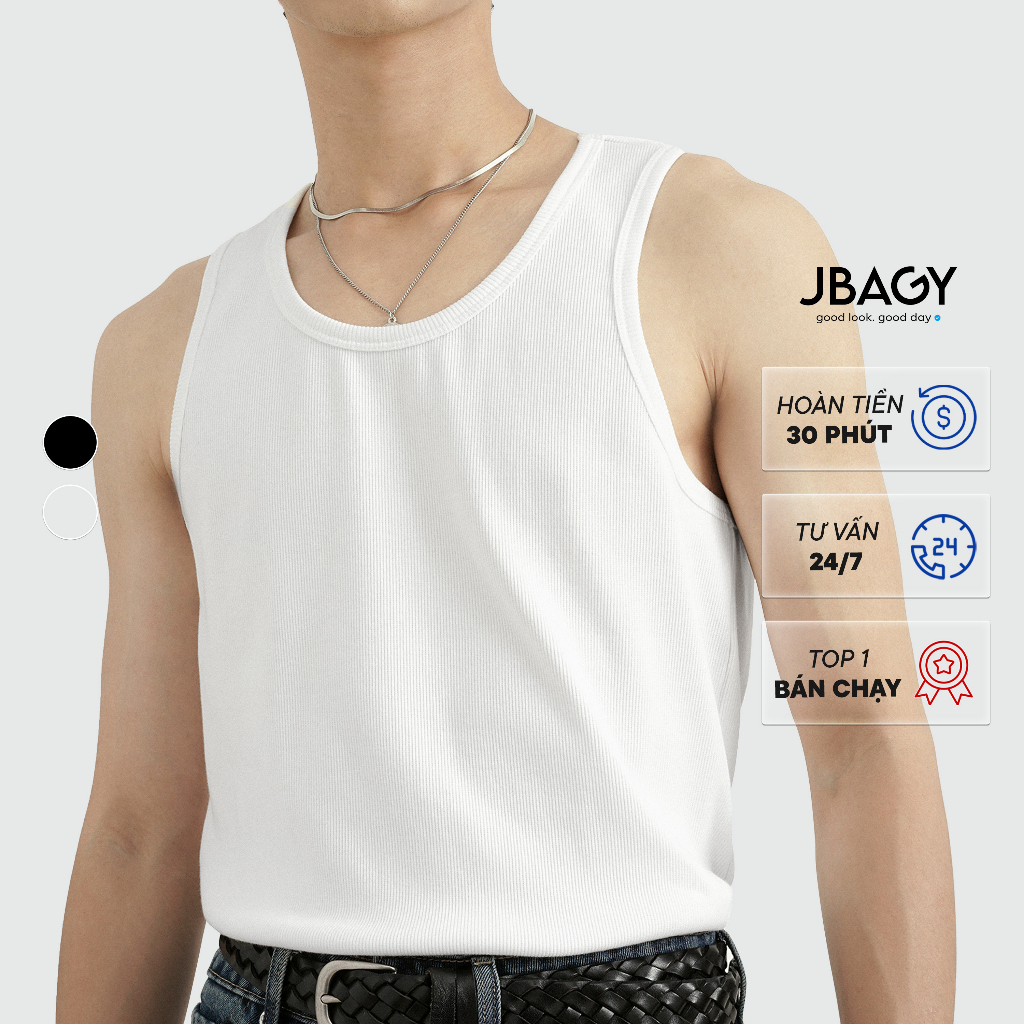  Áo ba lỗ nam vải thun gân thành phần cotton cao cấp 