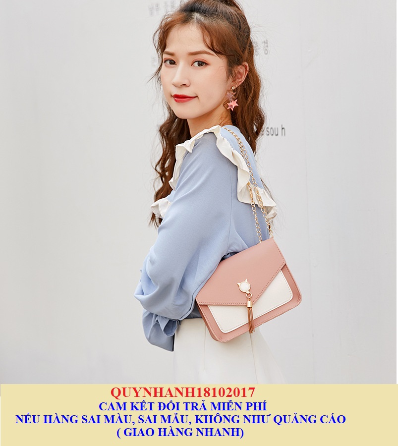 Túi xách đeo chéo nữ đính họa tiết viên ngọc hình cặp tai mèo mới nhất hiện nay ( B-279)