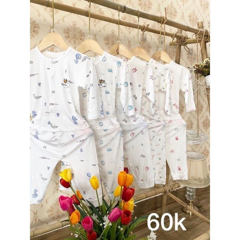 Bộ quần áo dài tay unchi sợi peptit chất cực mát cho bé 3-9kg