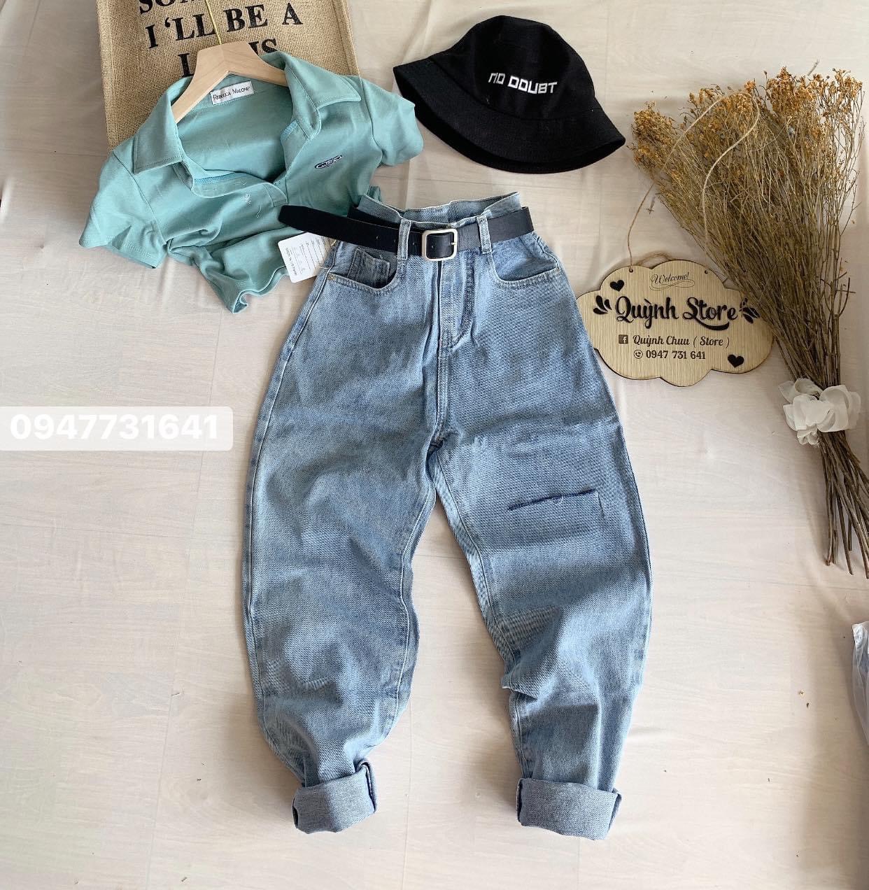 Set baggy rách + croptop petter logo xanh