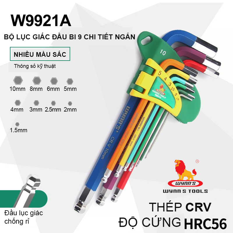 Bộ lục giác 9 chi tiết nhiều màu sắc chính hãng WYNN'S bộ khóa lục giác thép cứng cao cấp CR-V chất lượng cao