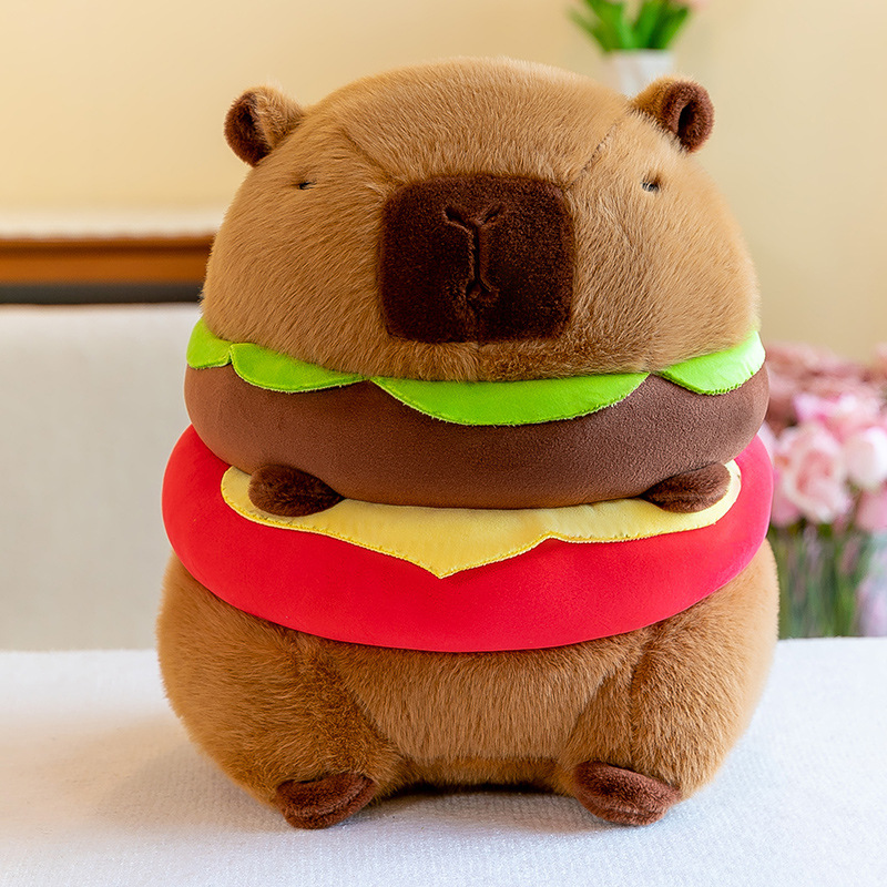 Gấu Bông Chuột Lang Nước Capybara Hamburger Lông Xù Mềm Mại Đáng Yêu Cute