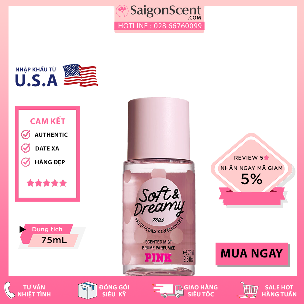 Xịt Thơm Toàn Thân Victoria’s Secret PINK Travel Size - Soft & Dreamy ( 75mL )
