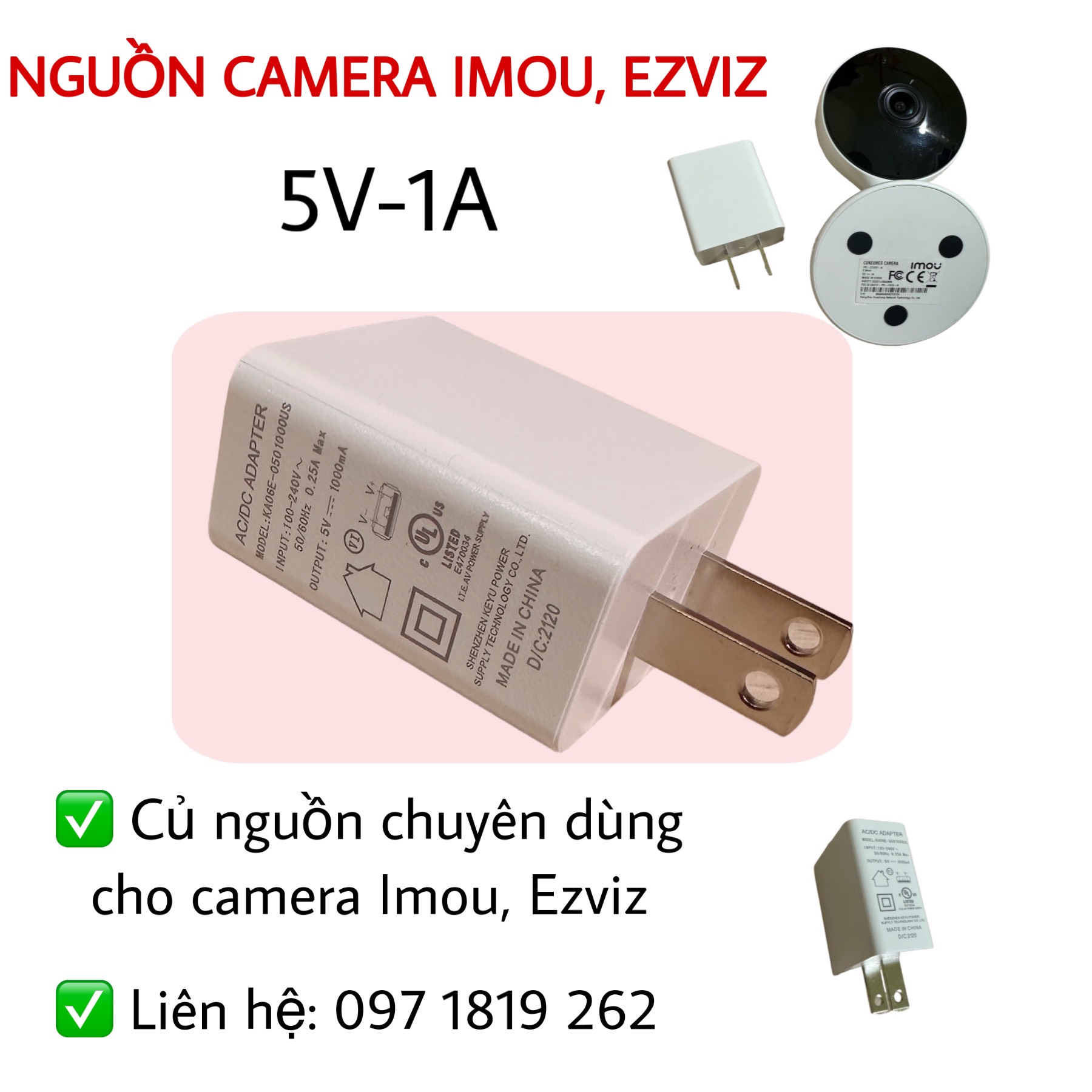 Nguồn camera imou, ezviz. củ nguồn 5v-1a cho camera imou, ezviz