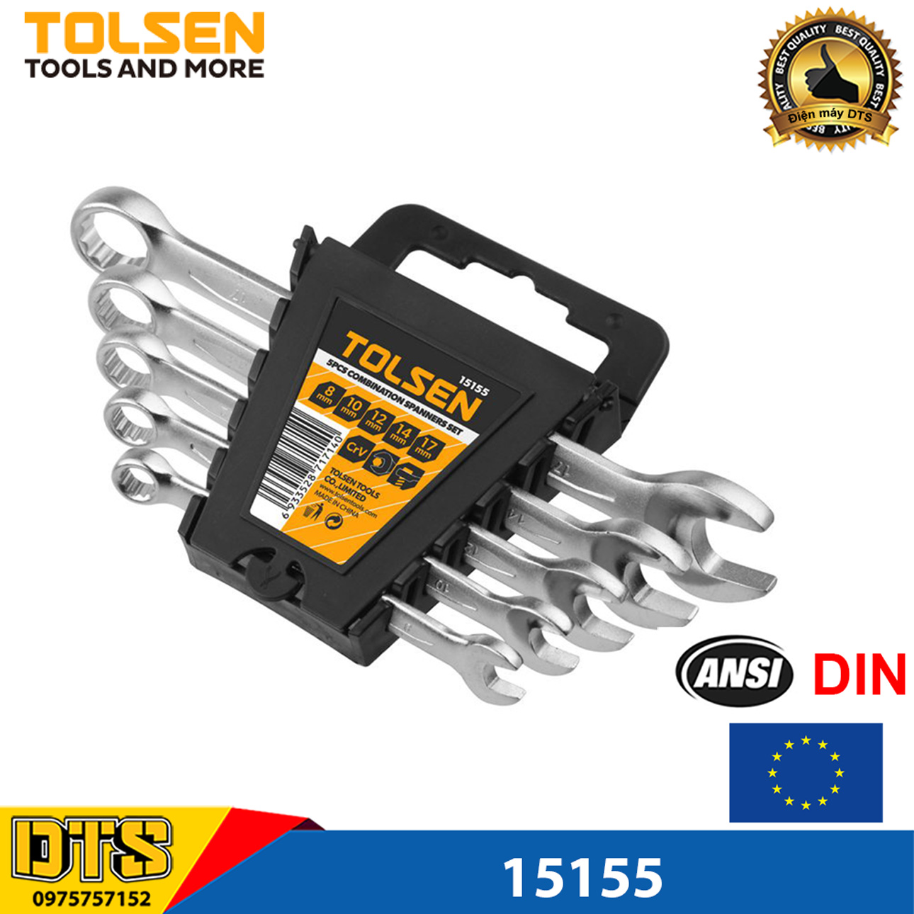 Bộ cờ lê vòng miệng 5 chi tiết TOLSEN 8 - 17mm, thép CRV cao cấp - Tiêu chuẩn xuất khẩu Châu Âu, bộ vòng miệng, bộ chìa vòng miệng