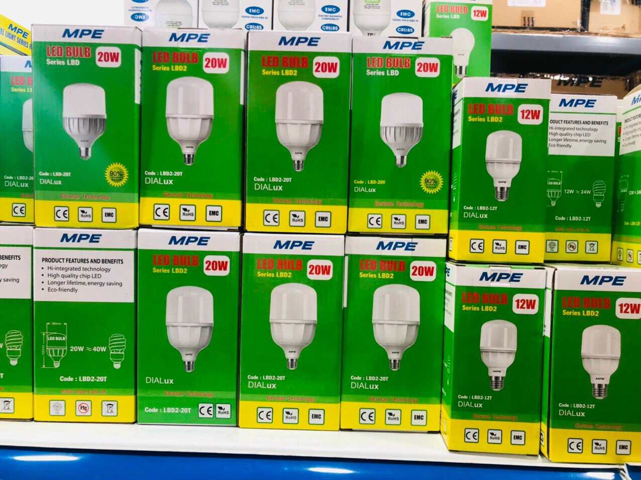 Đèn led buld trụ công suất 20w 30w 40w 50w 60w, hàng chính hãng mpe