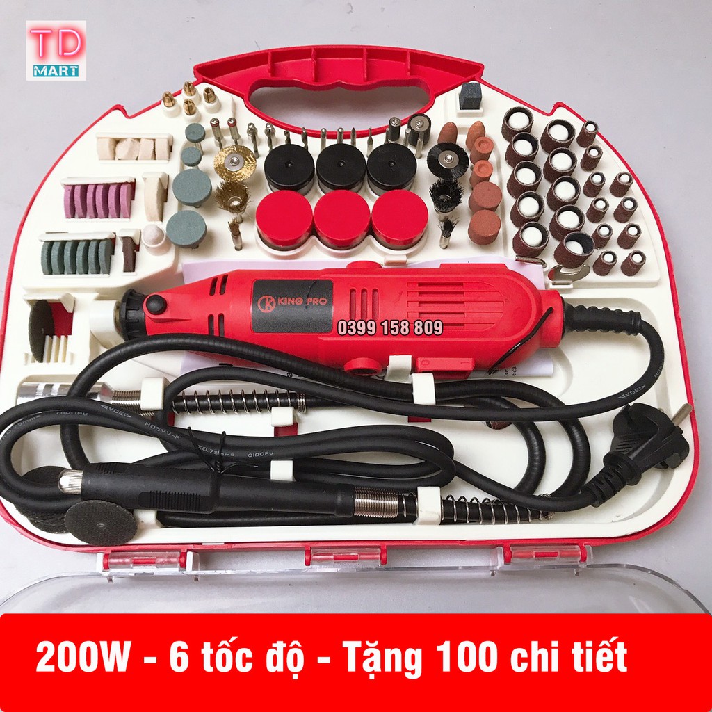 Bộ máy khoan mài cắt khắc mini đa năng kingpro 200w 6 tốc độ tặng 100 chi tiết