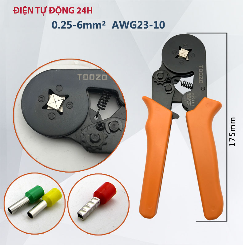 Kìm bấm cos pin hsc8 6-4, kìm bấm đầu cos pin 0.25 đến 6mm2.