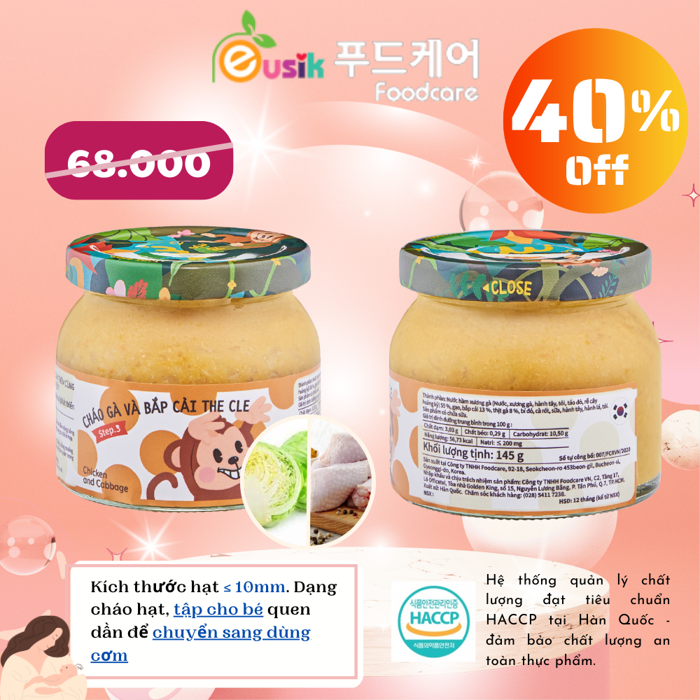 [DATE 08/2024] + [MUA2TANG1] CHÁO ĂN DẶM CHO BÉ 10 THÁNG - VỊ GÀ VÀ BẮP CẢI (ĂN DẶM HỮU CƠ) - FOODCARE VN