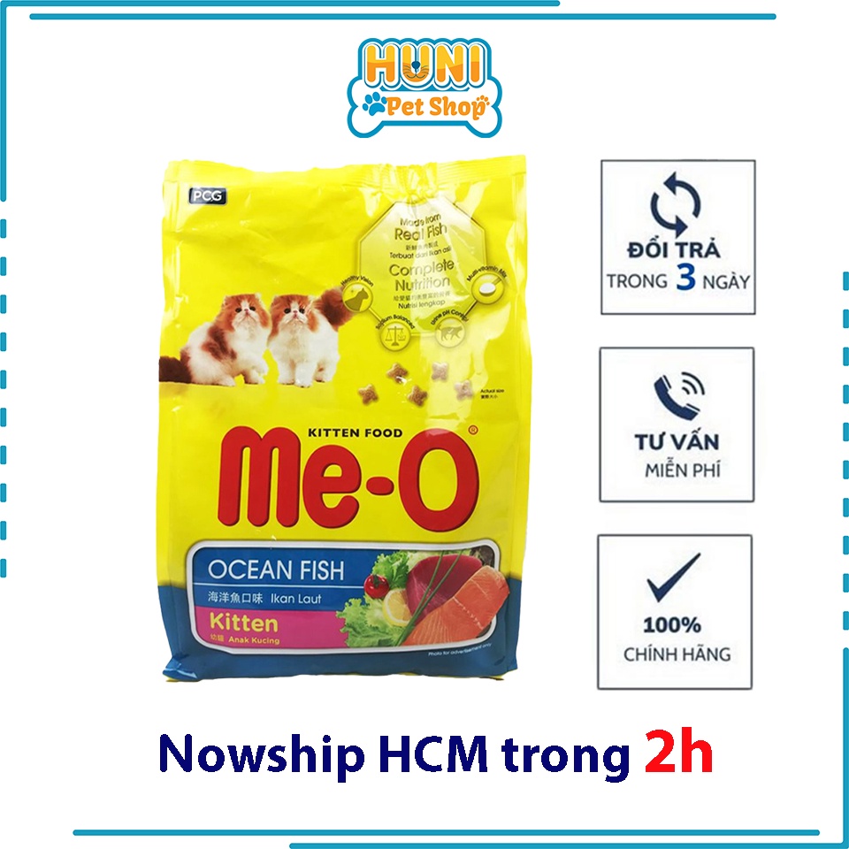 Thức ăn cho mèo con meo thức ăn hạt me-o kitten vị hải sản gói 400g, 1.1kg