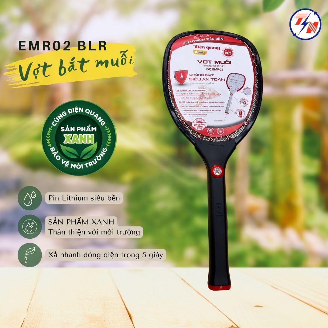 Vợt muỗi Điện Quang ĐQ EMR02 BLR (Pin Lithium, Đen đỏ, Sản phẩm Xanh)