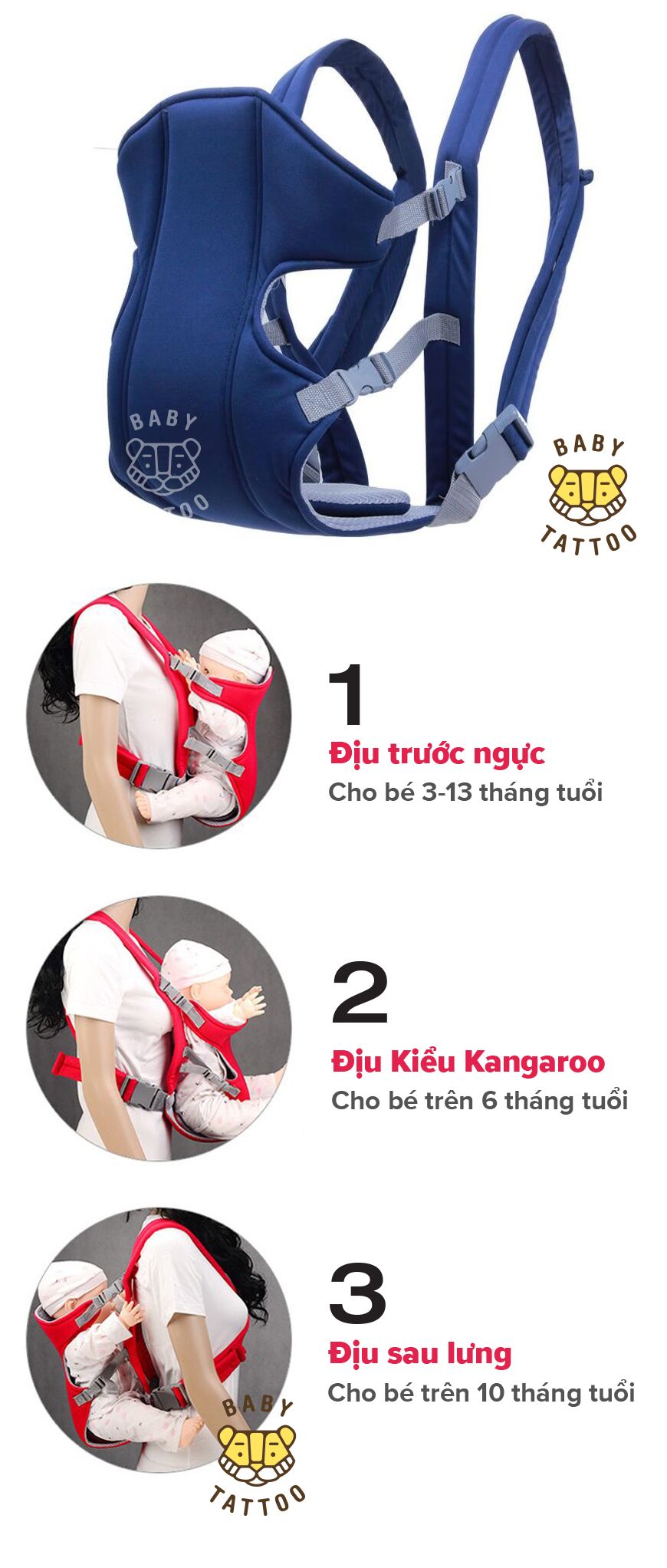 Địu 6 tư thế có đỡ cổ đai đeo an toàn cho bé, địu em bé chống gù đai địu em bé 4 tư thế địu em bé 4 tư thế baby carrier, chất liệu thoáng mát, thoát hơi