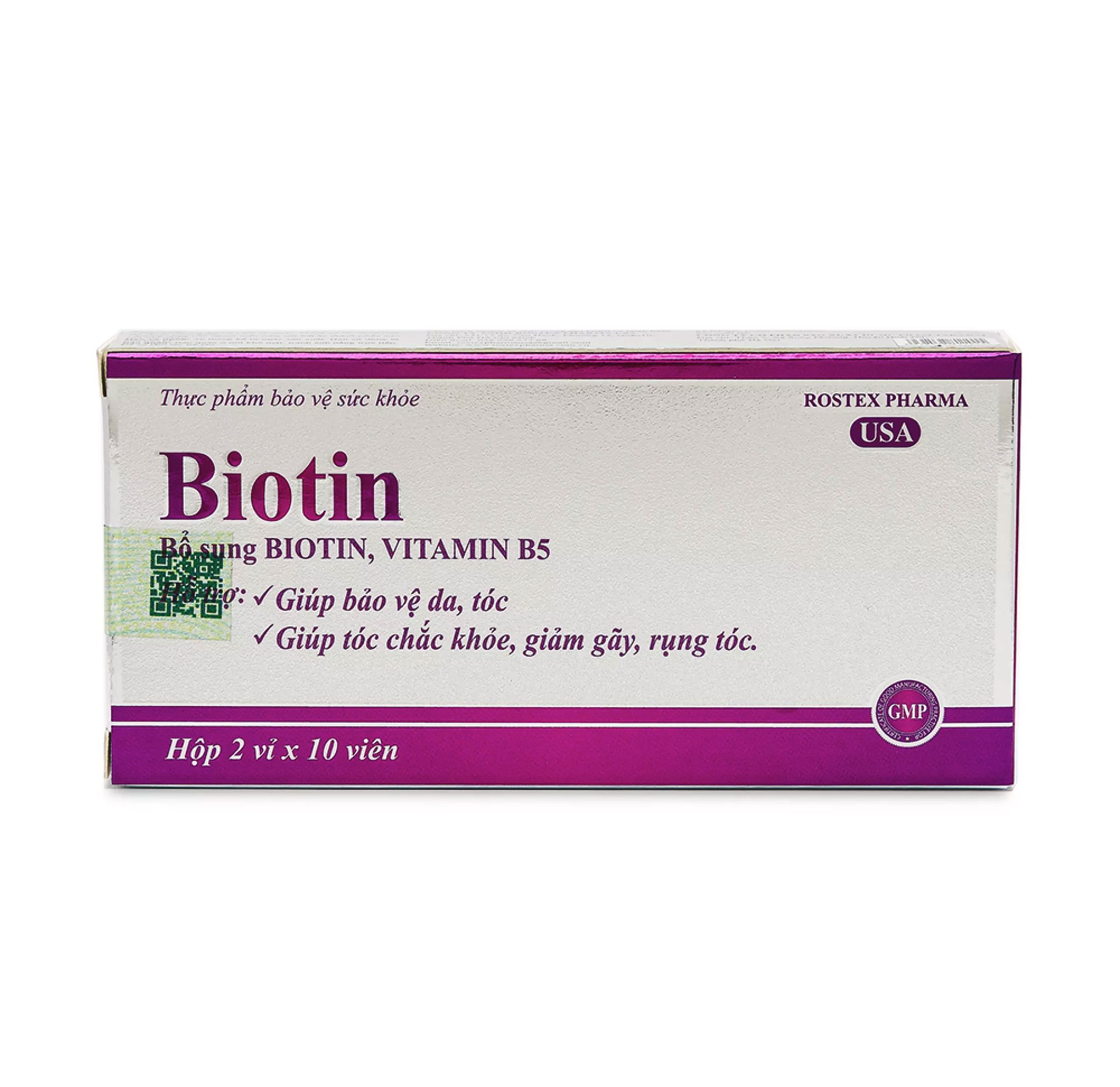 [HCM]Viên uống BIOTIN + vitamin B5 giúp giảm rụng tóc kích thích mọc tóc đẹp da Hộp 20 viên