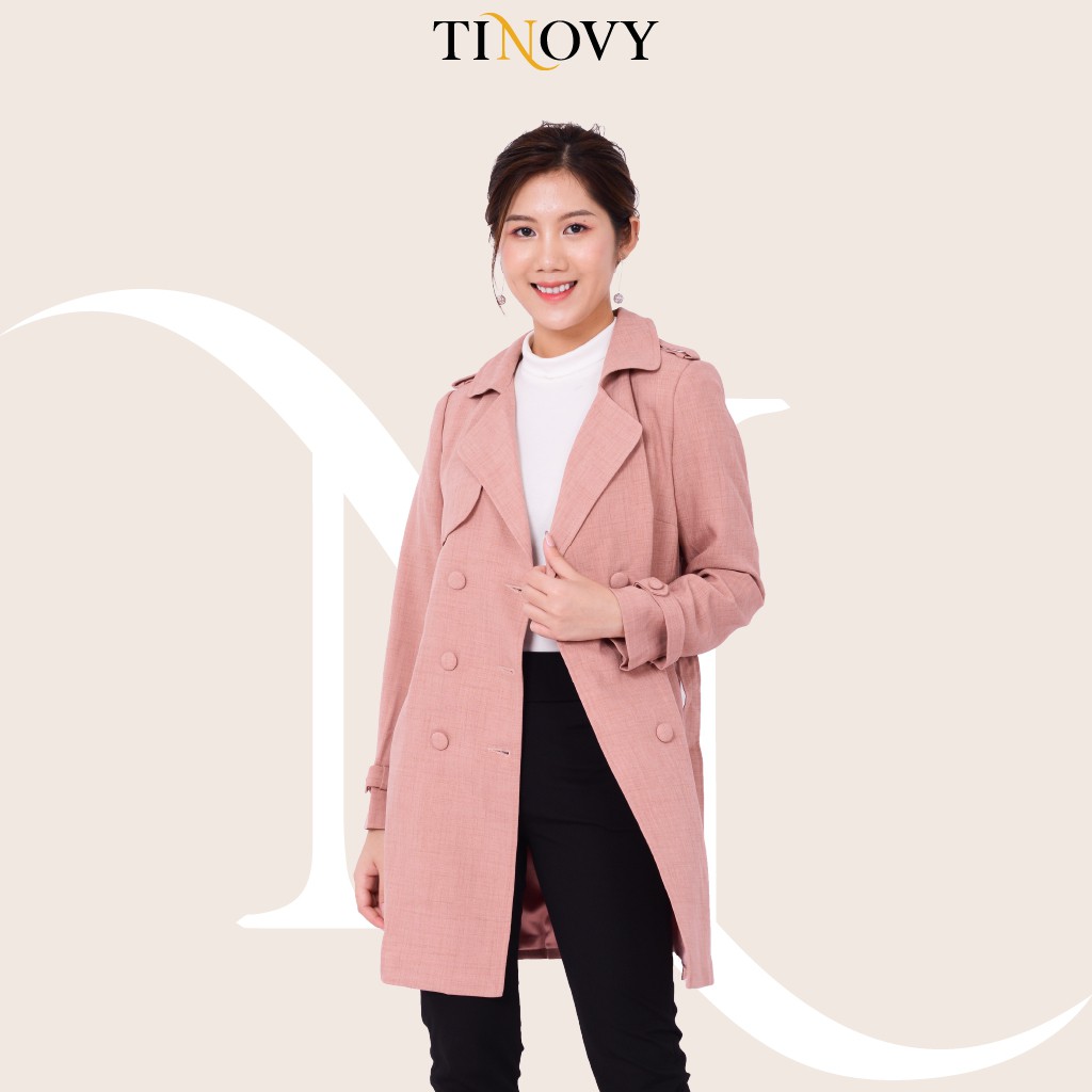Áo măng tô nữ tinovy dáng dài cổ 2 ve ba hàng khuy kèm đai h0999