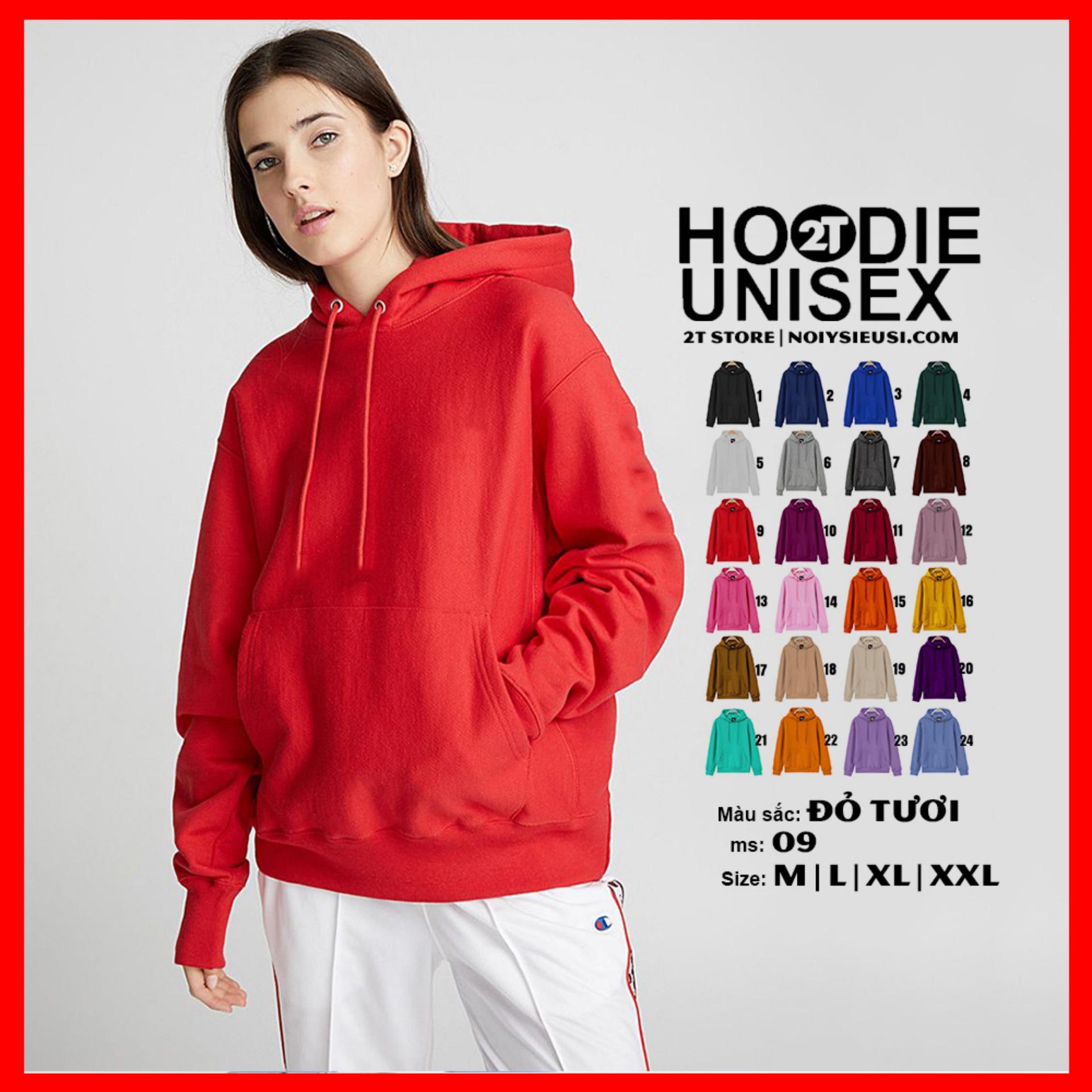 Áo khoác nỉ hoodie trơn nón 2 lớp dày dặn unisex 2t store - đỏ tươi