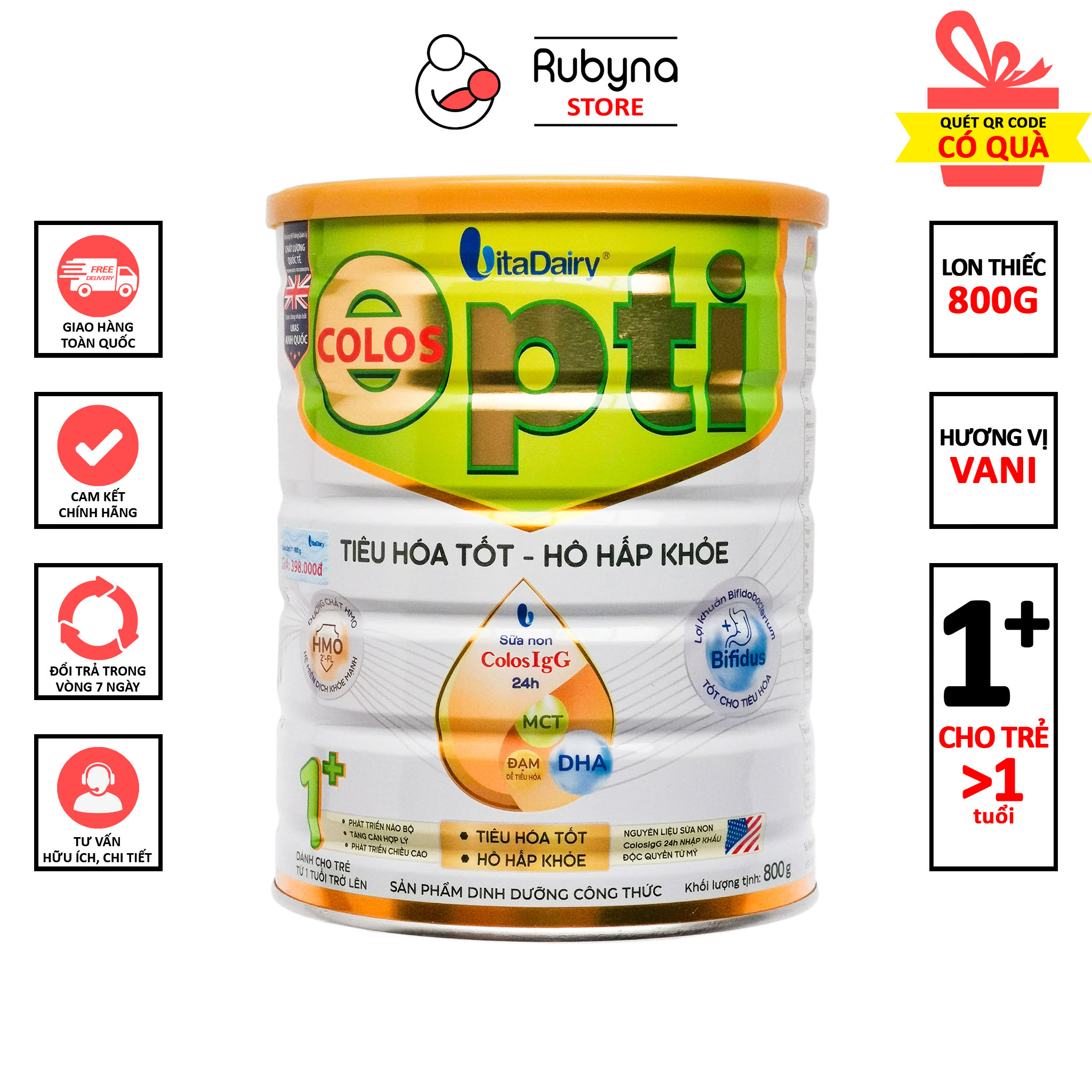 Sữa bột Colos Opti số 1+ 800g dành cho bé >1 tuổi, tiêu hóa tốt, hô hấp khỏe - Rubyna Store