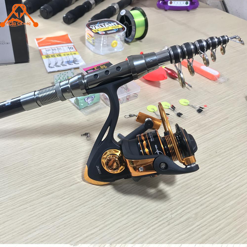 Bộ Cần Câu Máy Số 48 Trốn Vợ Đi Câu - Khoen Đồng Chắc Chắn Cần Cacbon Dẻo Dai - Combo Cần Deukio, Máy Goldent Sharking