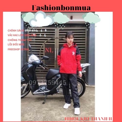Áo mưa bộ 2 lớp chống thấm, chống lạnh, thời trang. Bộ quần áo mưa vải dù phủ pu chống thấm cao cấp