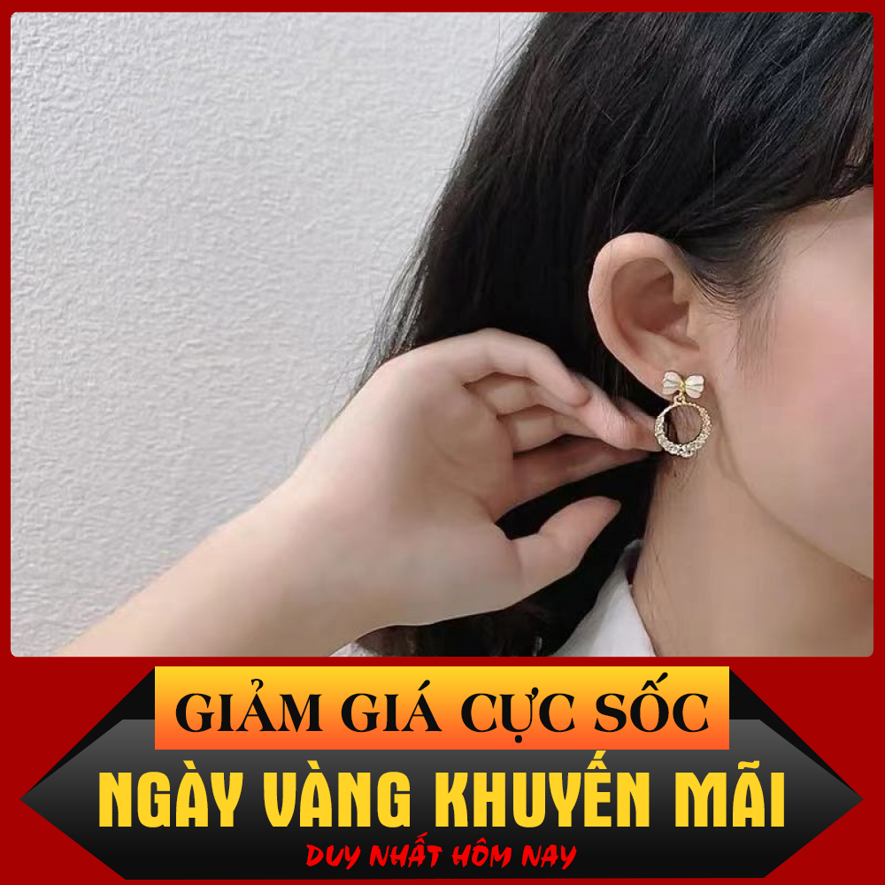 Bông Tai Nữ Kiểu Dáng Hàn Quốc Thắt Nơ Đính Đá Phủ Bạc S925