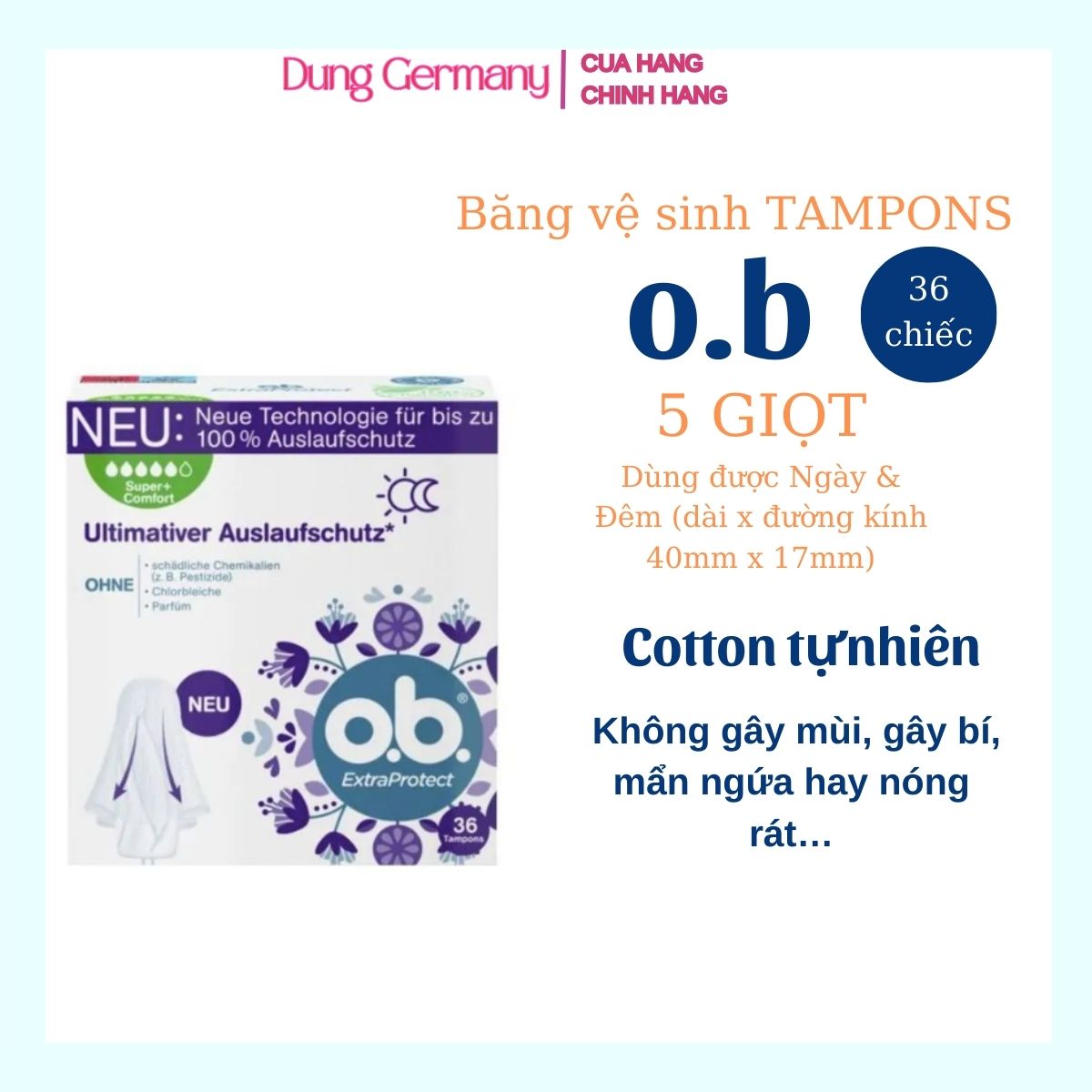 Băng vệ sinh tampon Jessa, Ob, facelle- 3 giọt, 4 giọt, 5 giọt, 6 giọt - Dung Germany