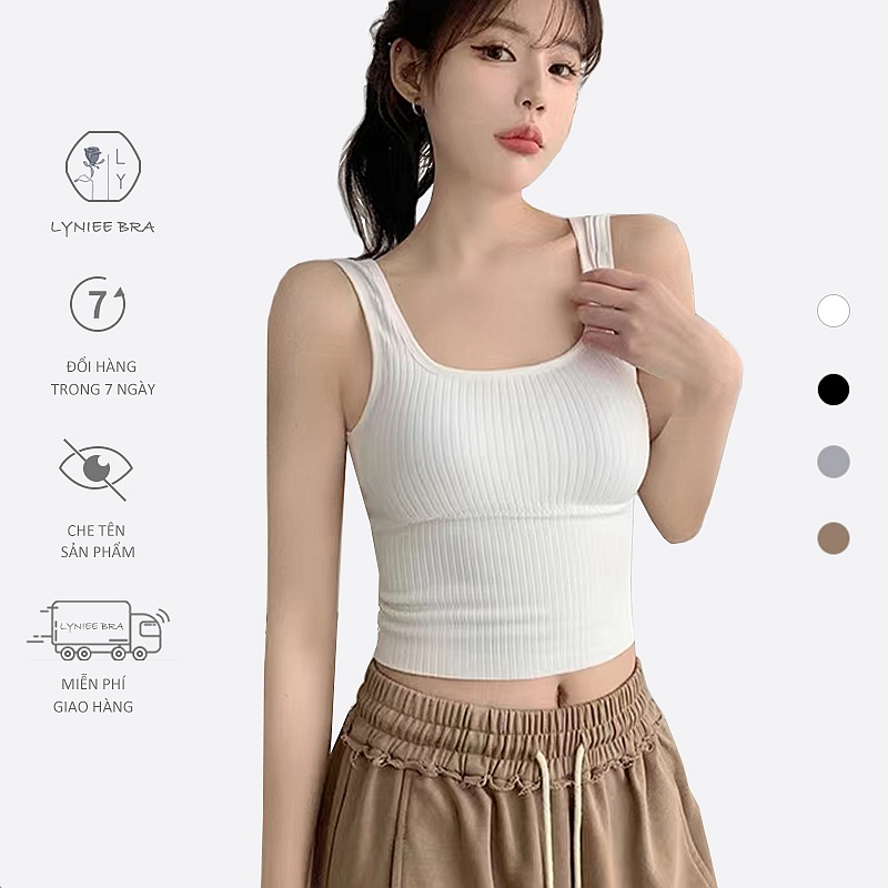 Áo bra nữ hai dây croptop thun gân co dãn 4 chiều lyniee bra vn014