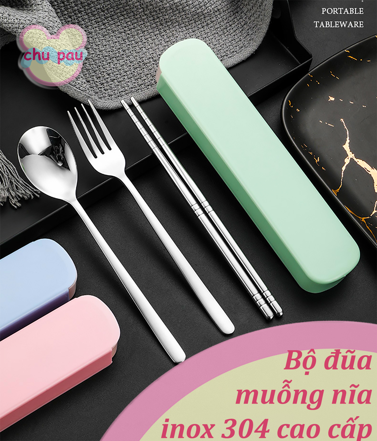 Bộ đũa muỗng nĩa inox cao cấp mang theo tiện lợi