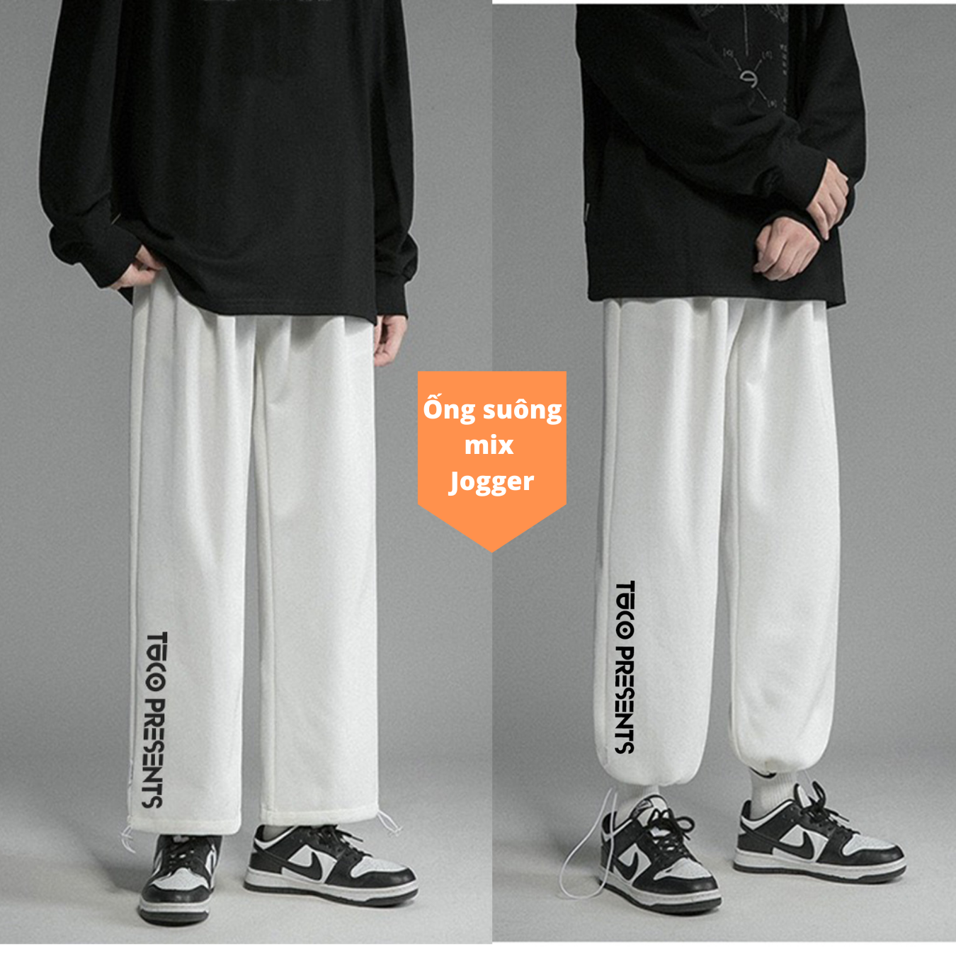 Quần jogger tuco trắng , ống suông nam nữ unisex form rộng rút dây bo gấu vải mịn mềm mát quần joker, joger, thể thao