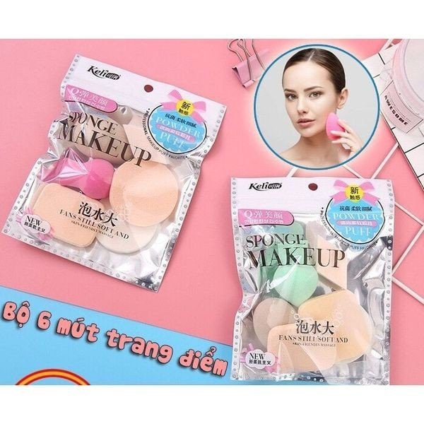 Ma057 set 6 bông mút trang điểm tán kem nền siêu mềm mịn