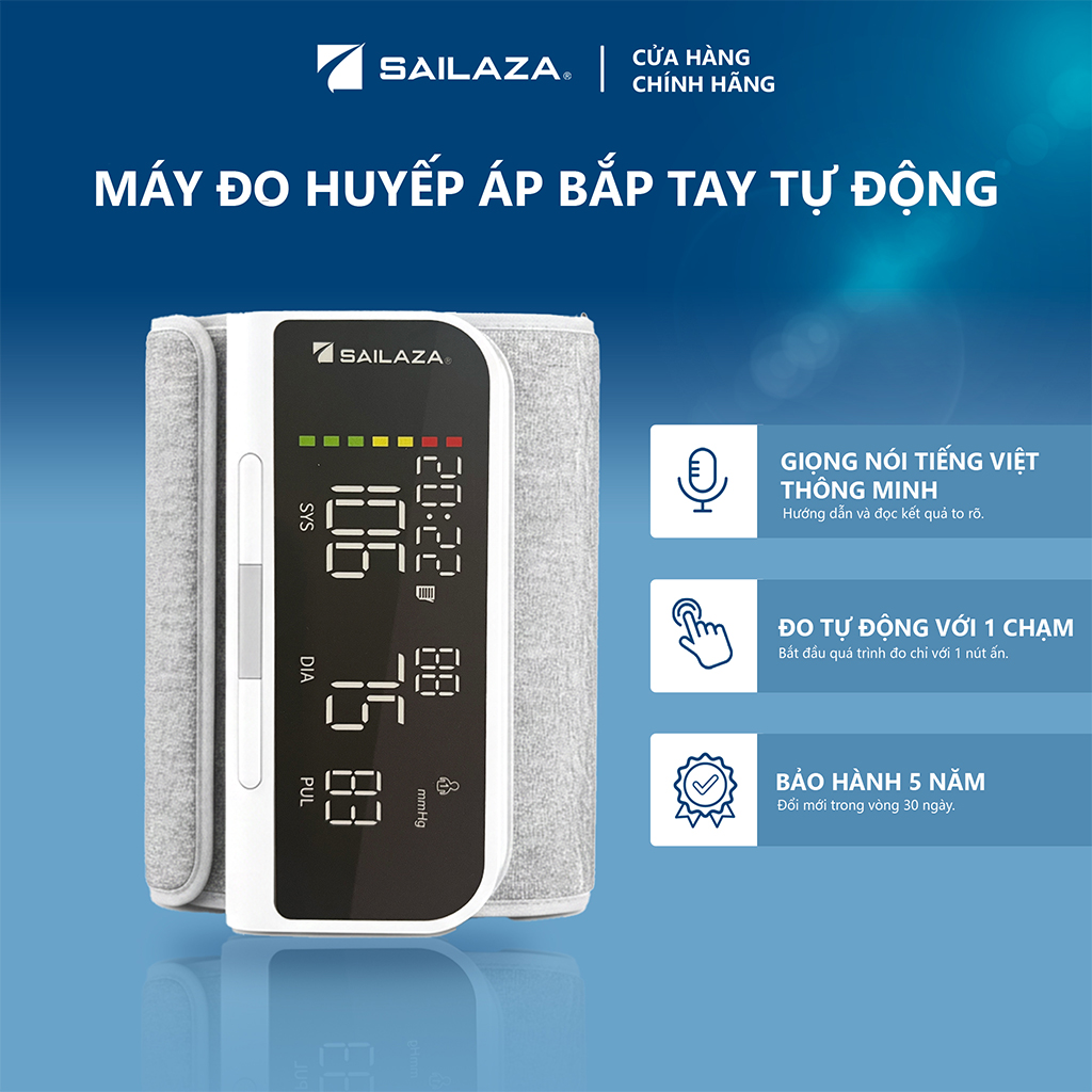 [Genuine] Sailaza Aoj33A Automatic Upper Arm Blood Pressure Monitor, Vietnamese Voice, Type C Rechargeable Battery, 5-Year Warranty