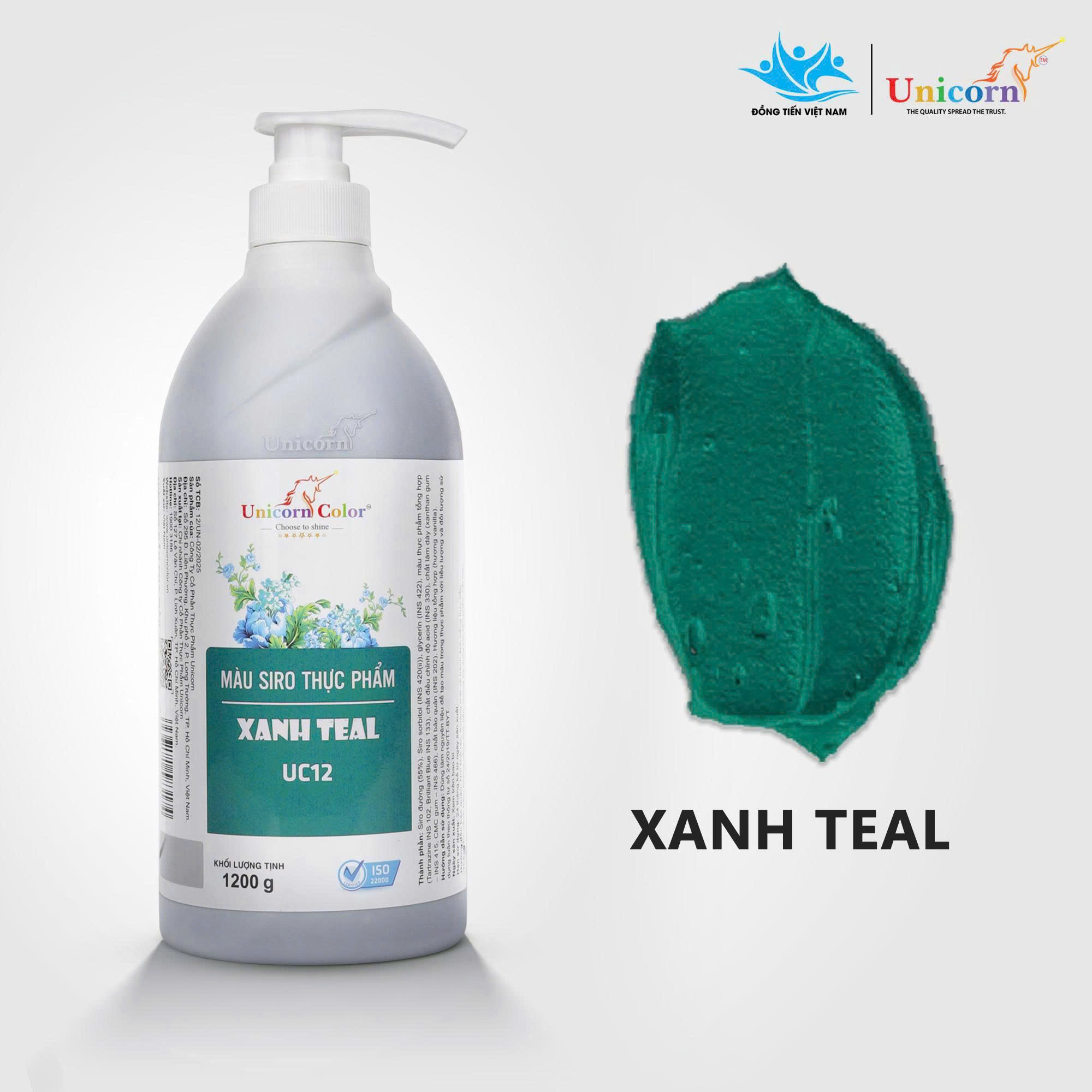 [Chai 1200g] Màu Siro Thực Phẩm Unicorn - Xanh Teal