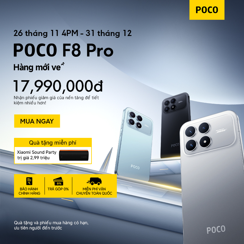   Độc Quyền Online  Điện thoại POCO F8 Pro | 12GB+512GB Snapdragon® 8 Elite pin 6210mAh màn hình AMOLED 6.59'' 120Hz siêu sắc nét camera 50MP OIS chuẩn IP68 chống bụi chống nước 