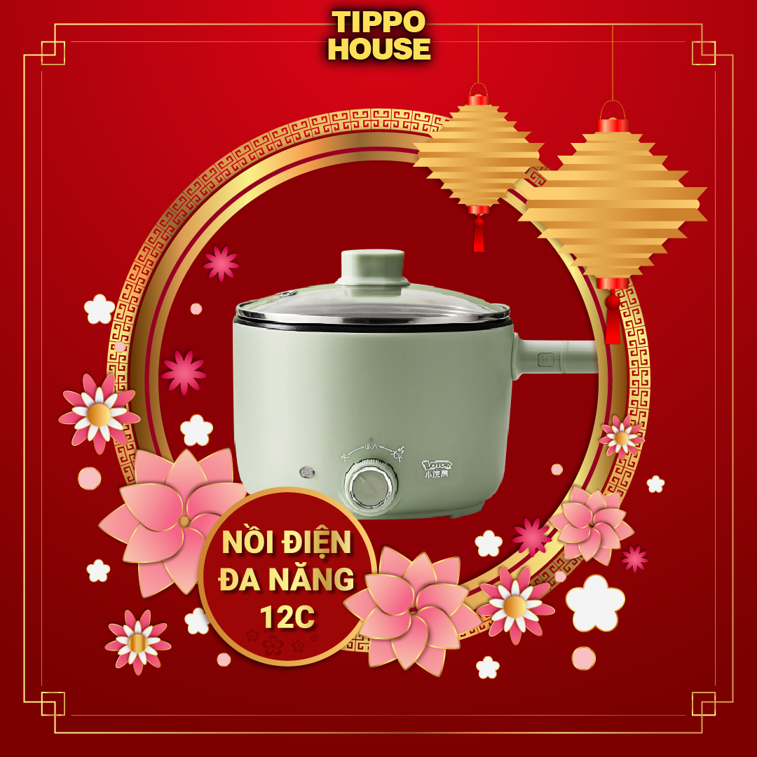 [TẶNG ĐẦU CẮM CHUYỂN ĐỔI] Nồi Điện Đa Năng LOTOR 12C dung tích 1.3 Lít [BẢO HÀNH 1 NĂM]- Chiên, xào, luộc, hấp, nhúng lẩu - Nồi chống dính, vỏ cách nhiệt - Hàng Chính Hãng - Gia dụng TIPPO