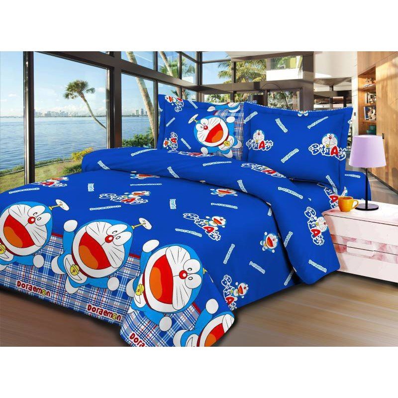 Bộ Ga Gối 4 Món Doremon 1m6 x 2m.(1 Drap + 2 Vỏ Gối Nằm + 1 Vỏ Gối Ôm)