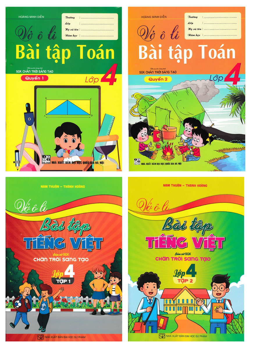 Sách - Combo Vở Ô Li Bài Tập Toán + Tiếng Việt Lớp 4 (Bám Sát SGK Chân Trời Sáng Tạo) (Bộ 4 Cuốn) - HA