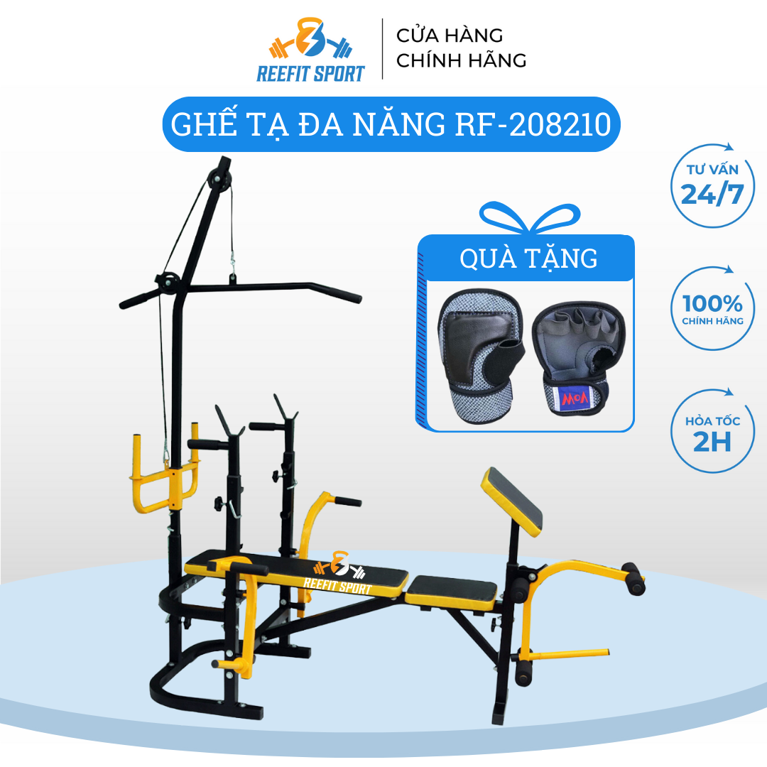 Ghế tạ đa giàn tạ đa năng có xô trước + bàn tập tay rf 208210 + tặng găng tay cuốn
