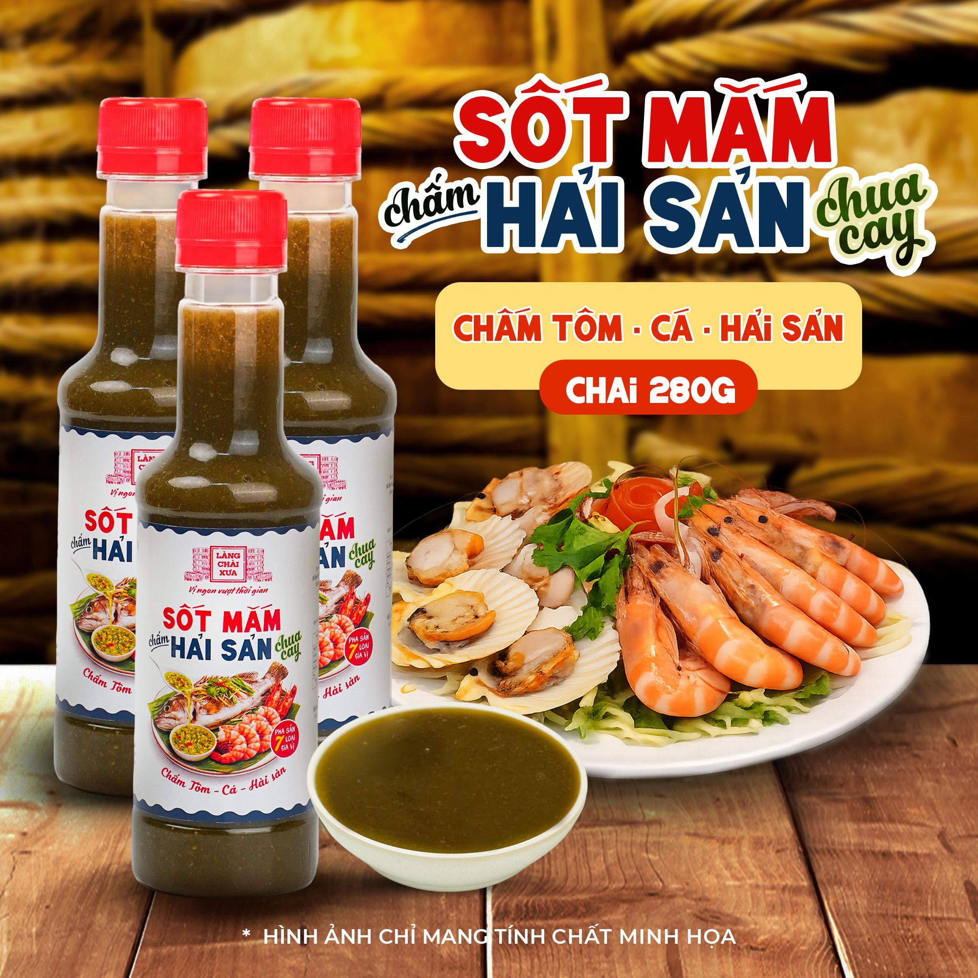 [Combo 3 chai 310g] Sốt Mắm Chấm Hải Sản Chua Cay Làng Chài Xưa Pha Sẵn 7 Loại Gia Vị