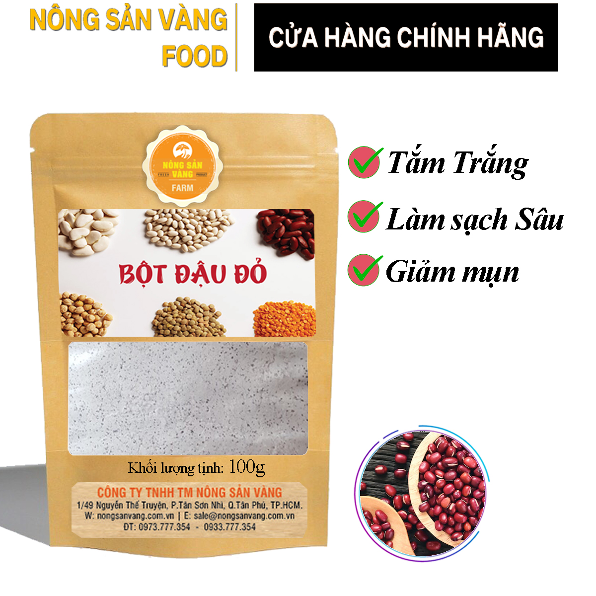 Bột Đậu Đỏ 100gr tẩy tế bào chết dưỡng trắng da 100% nguyên chất - Nông Sản Vàng