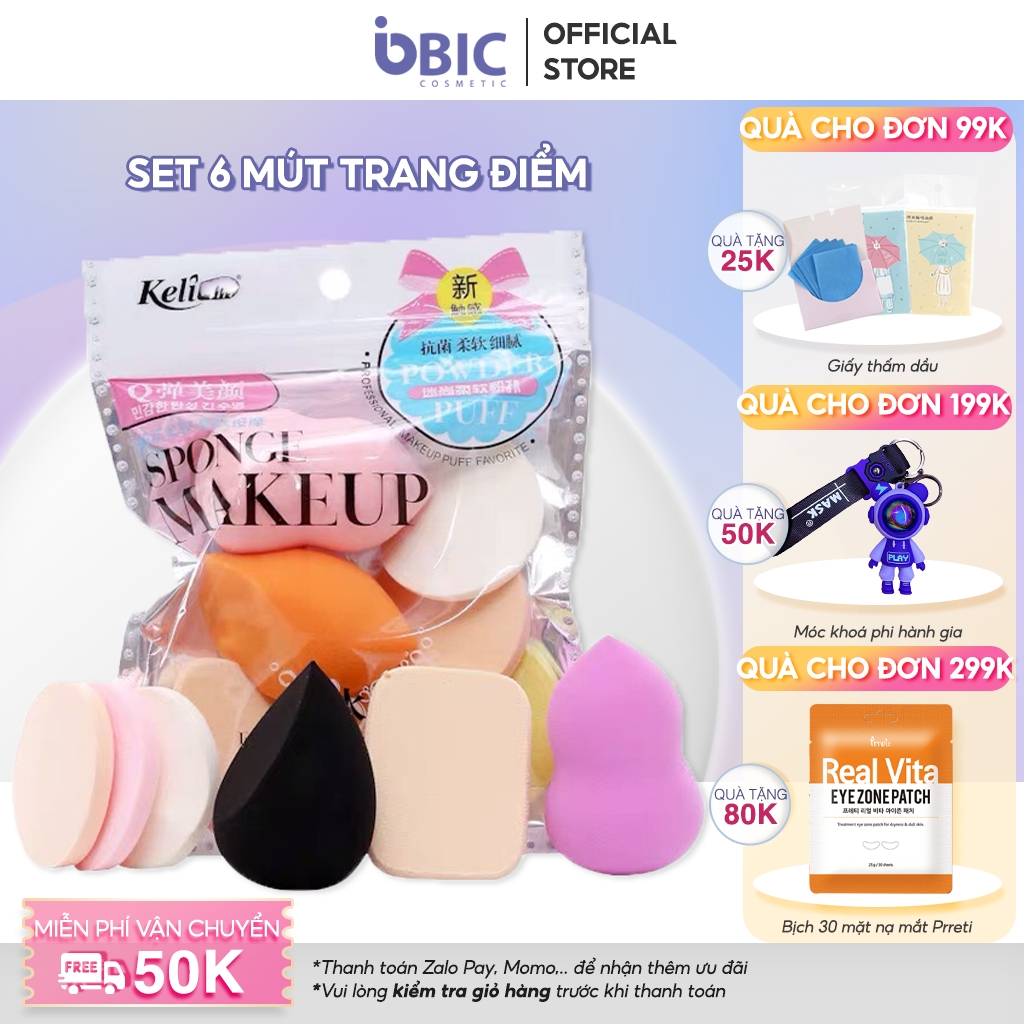 Set 6 mút trang điểm siêu cute đẹp mịn đàn hồi cực tốt, miếng mút trang điểm, tán kem, tán phấn GM-MTD2
