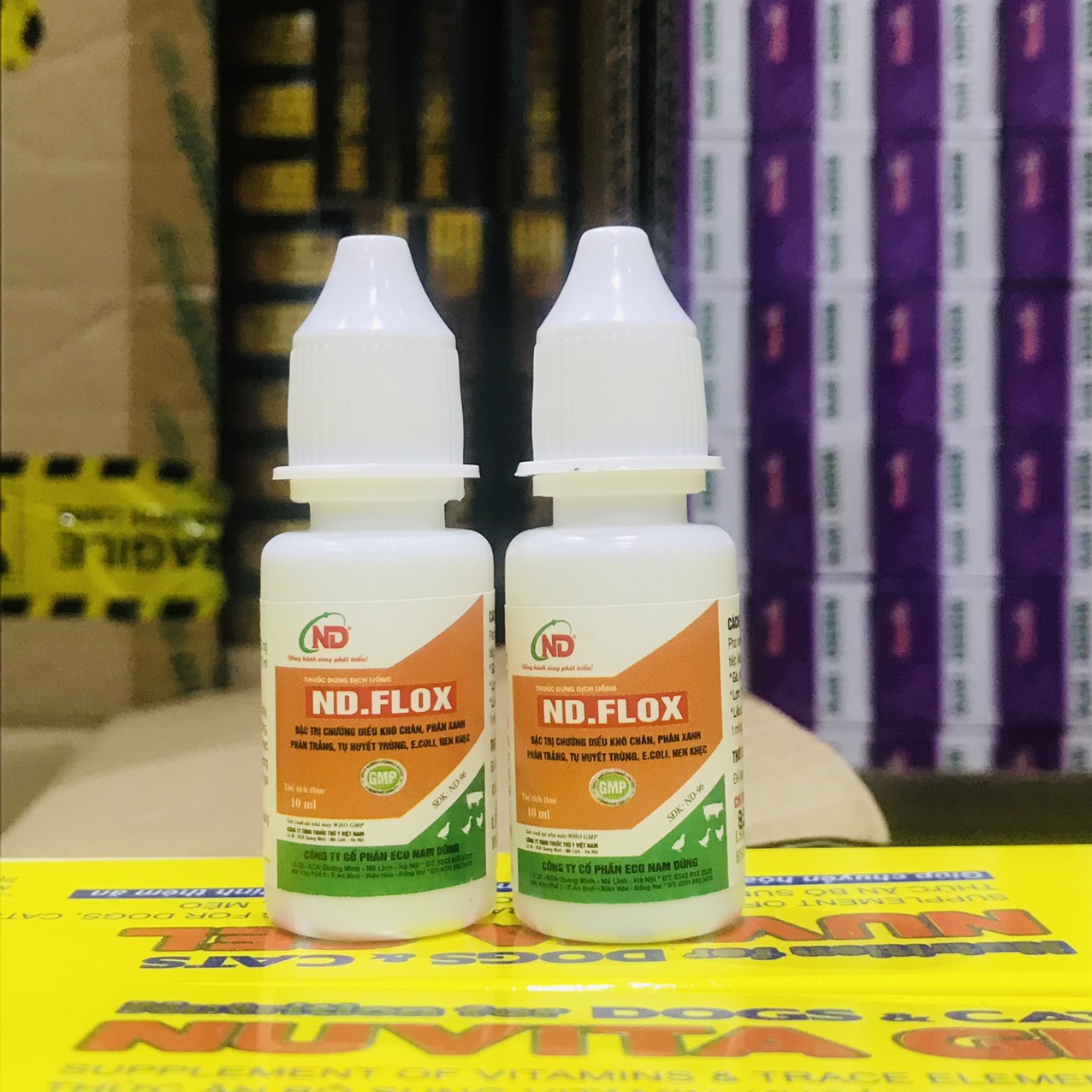 Combo 2 lọ nd flox 10ml - chướng diều khô chân, phân xanh trắng trên gia cầm